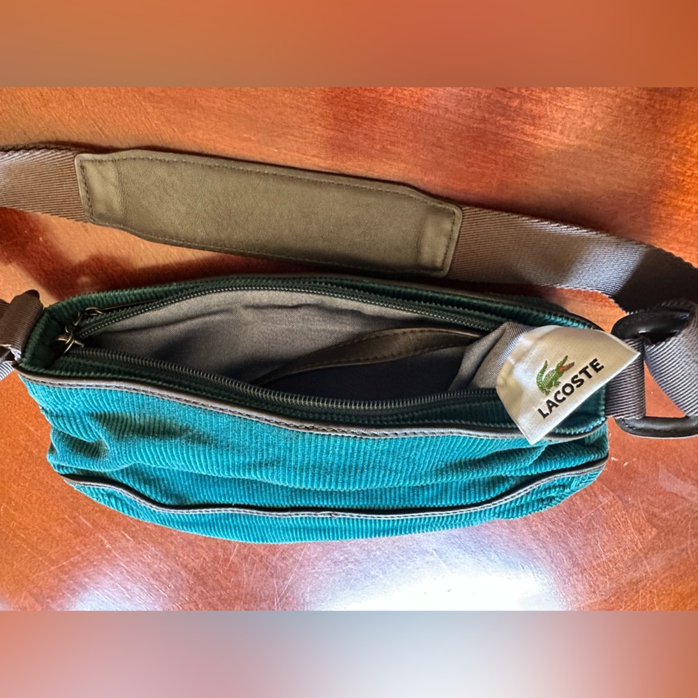 Rare Vintage Lacoste Womens Ladies green Corduroy Shoulder Bag Baguette Fashion - Picture 3 of 5